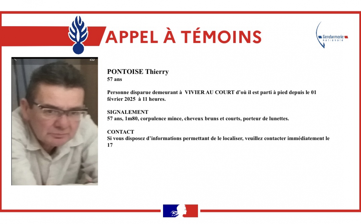 Vivier-au-Court : Un homme de 57 ans porté disparu